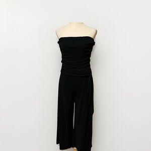 Boston Proper Jumpsuit Capri Crop Wide Leg Ruched Strapless Black Slinky Small